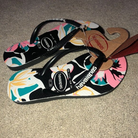 Havaians Hawaiian Print Floral Flip Flops Kids US size 11 12 C 11/12C NWT - Picture 5 of 7